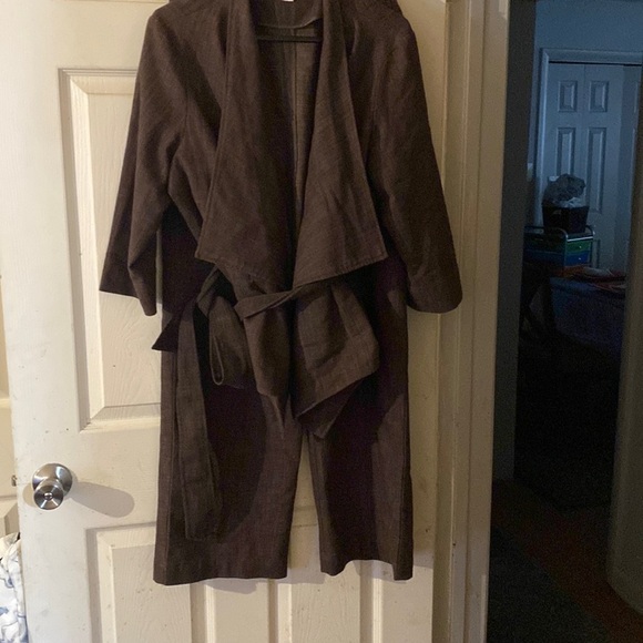 Cato Pants - 2pcs walking suit with belt wide legs deep collar